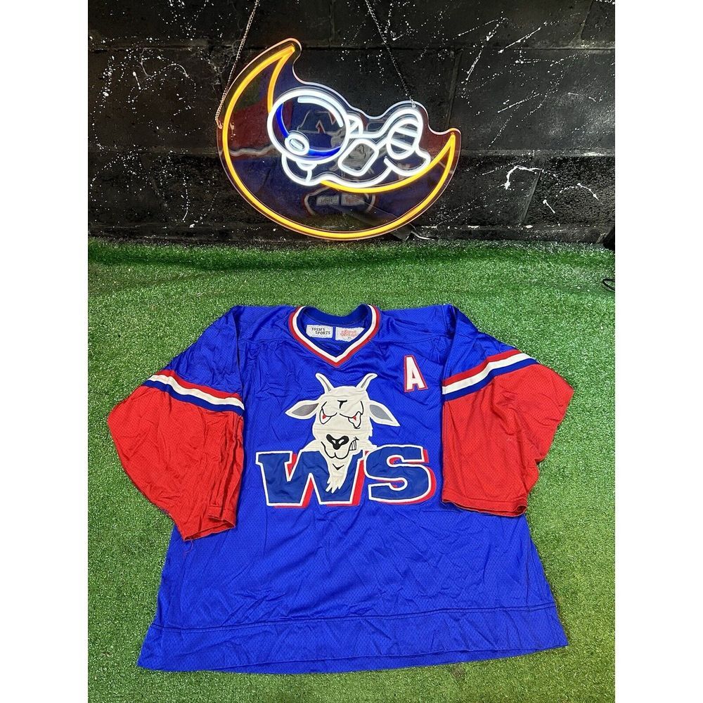 Vintage Ripon‎ Athletic WH Goats #20 Hockey Jersey Size XLarge Blue Sewn